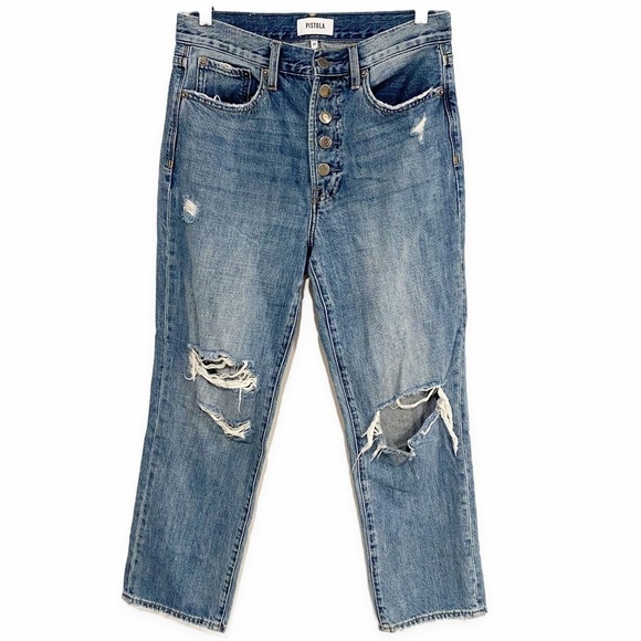 Pistola | Charlie Pulse Button Front Deconstructed Jeans Denim Blue Size 27 - Picture 1 of 7